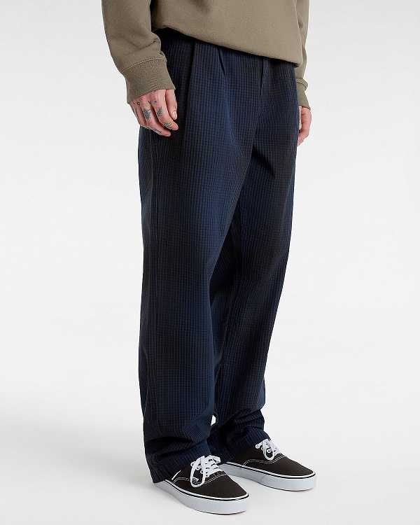 Men Vans Authentic Chino Loose Tapered Plaid Pants Blue Malaysia | VN2061758