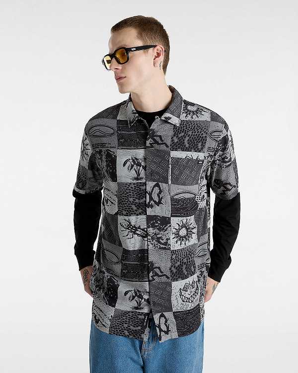 Men Vans Camp Classic Collar Shirts Grey Malaysia | VN9075123