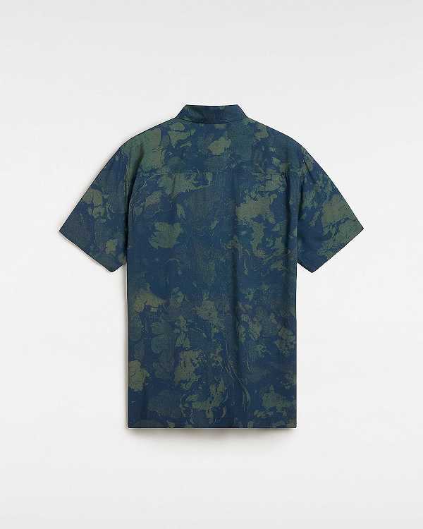 Men Vans Camp Loose Collar Shirts Blue Malaysia | VN0319587