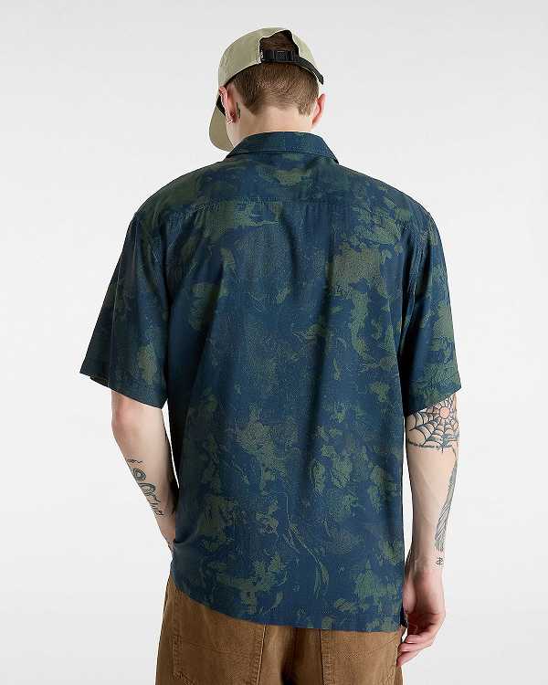 Men Vans Camp Loose Collar Shirts Blue Malaysia | VN0319587