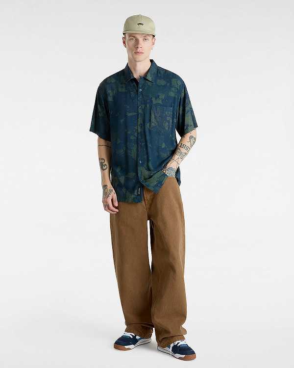 Men Vans Camp Loose Collar Shirts Blue Malaysia | VN0319587