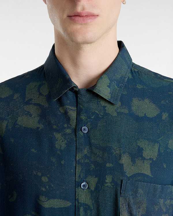 Men Vans Camp Loose Collar Shirts Blue Malaysia | VN0319587