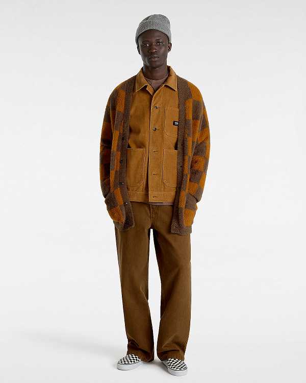 Men Vans Canfield Checkerboard Cardigan Brown / Orange Malaysia | VN2759043