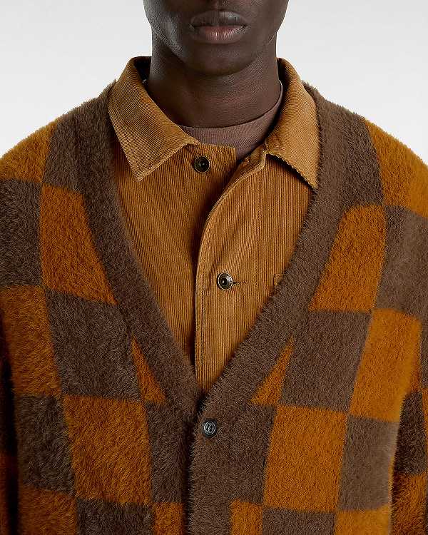 Men Vans Canfield Checkerboard Cardigan Brown / Orange Malaysia | VN2759043
