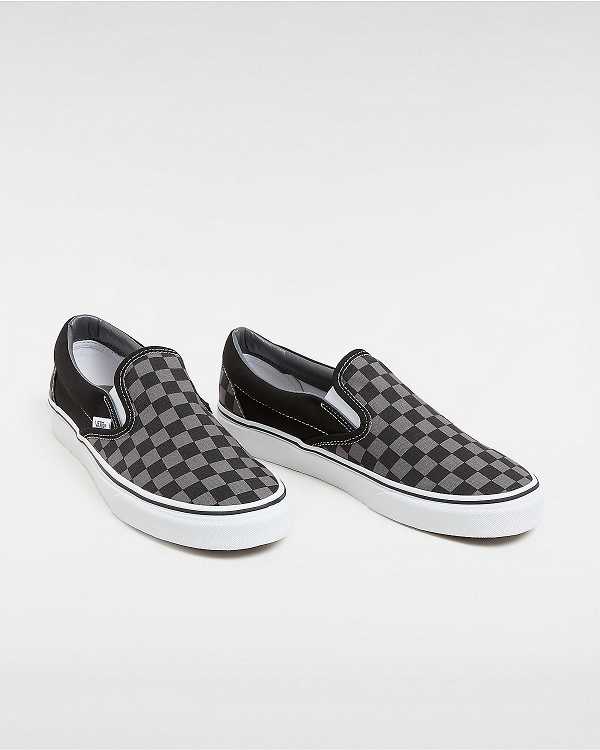 Men Vans Checkerboard Classic Slip On Shoes Black / Grey Malaysia | VN5163824