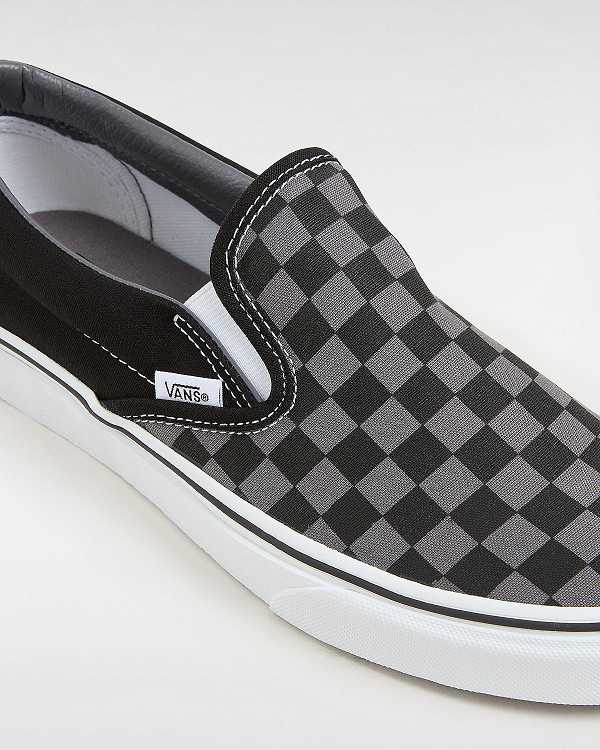Men Vans Checkerboard Classic Slip On Shoes Black / Grey Malaysia | VN5163824