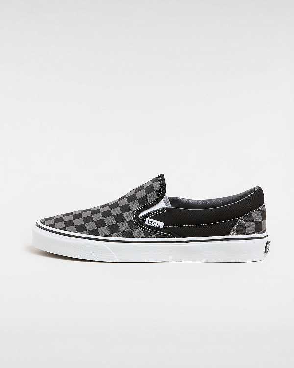 Men Vans Checkerboard Classic Slip On Shoes Black / Grey Malaysia | VN5163824