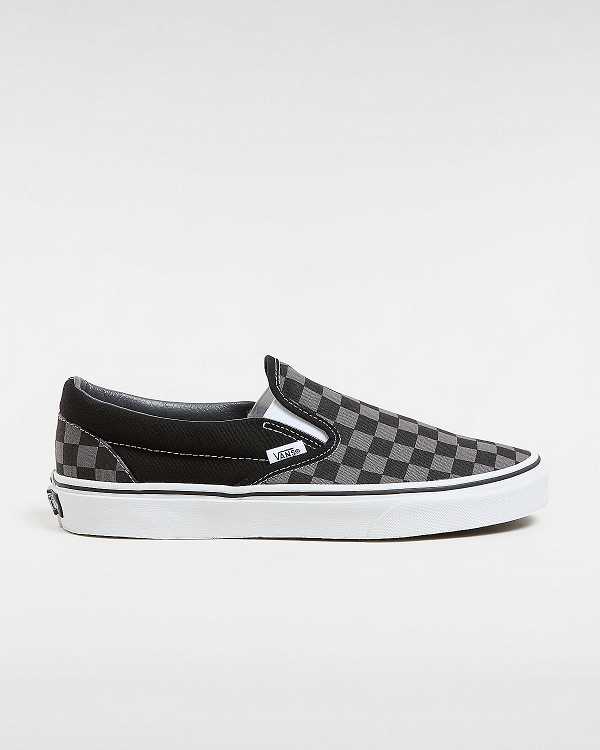 Men Vans Checkerboard Classic Slip On Shoes Black / Grey Malaysia | VN5163824