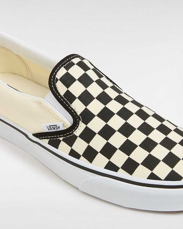 Men Vans Checkerboard Classic Slip On Shoes Black / White Malaysia | VN4670218