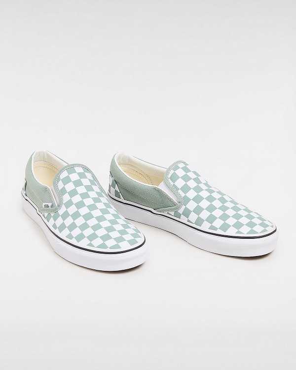 Men Vans Classic Checkerboard Slip On Shoes Green / White Malaysia | VN3098127