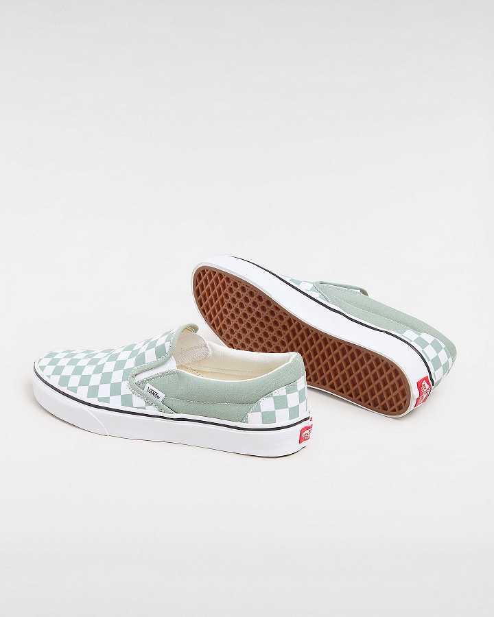 Men Vans Classic Checkerboard Slip On Shoes Green / White Malaysia | VN3098127