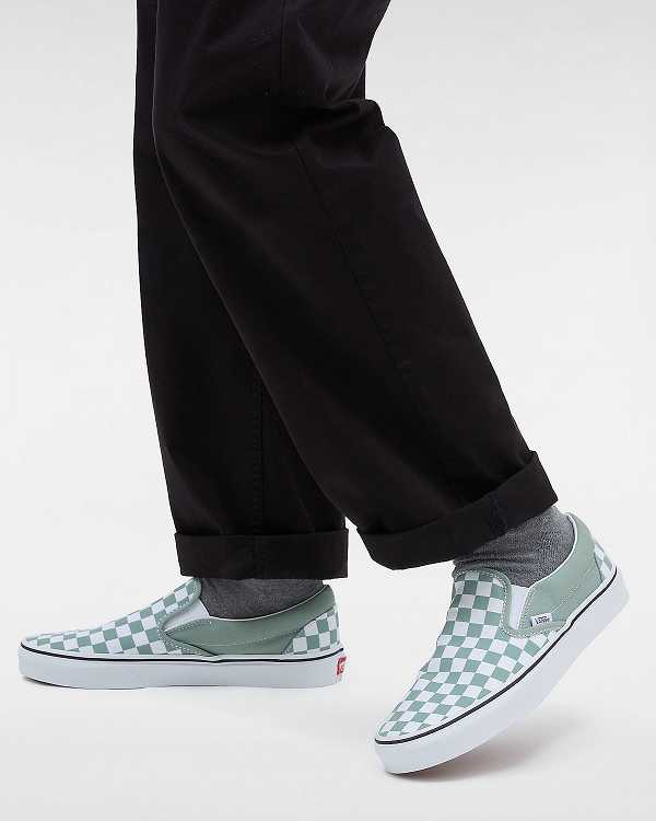 Men Vans Classic Checkerboard Slip On Shoes Green / White Malaysia | VN3098127