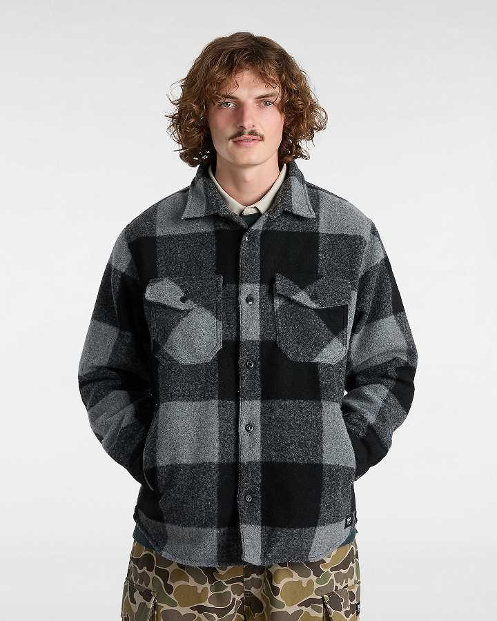Men Vans Denby Fuzzy Shacket Shirts Black Malaysia | VN2093164