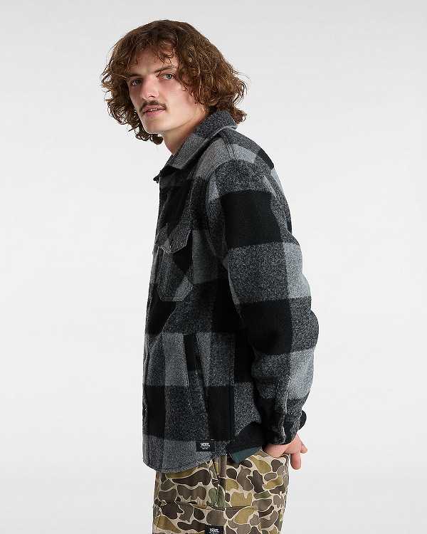 Men Vans Denby Fuzzy Shacket Shirts Black Malaysia | VN2093164