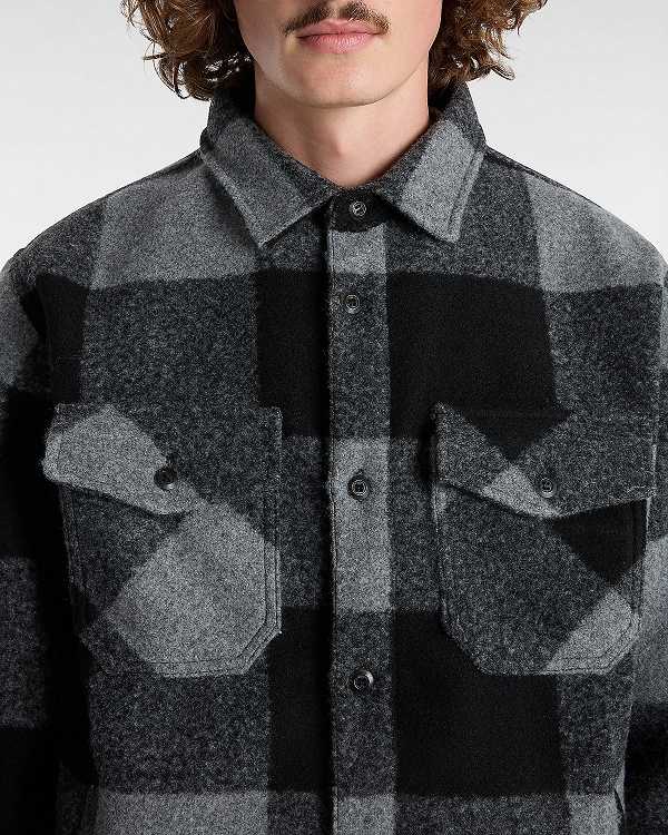 Men Vans Denby Fuzzy Shacket Shirts Black Malaysia | VN2093164