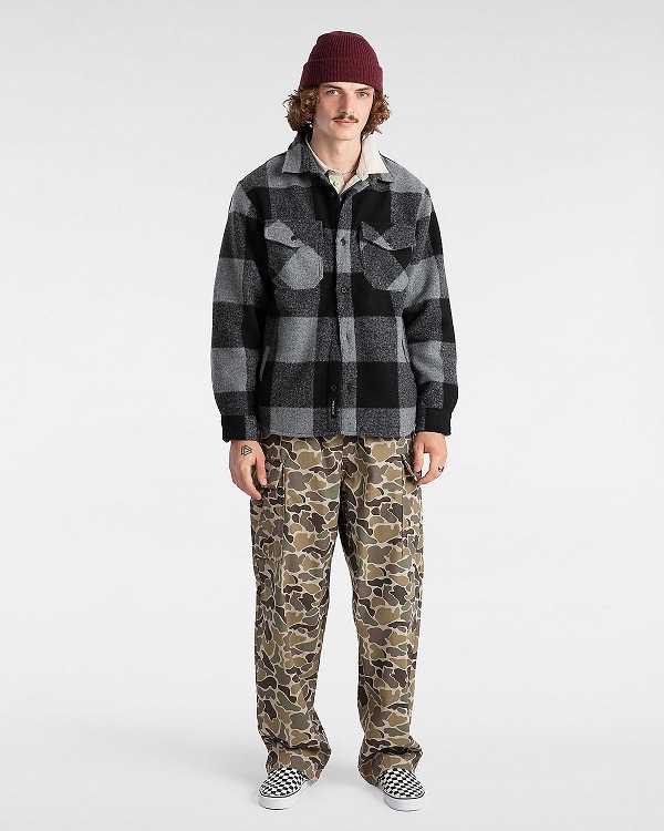 Men Vans Denby Fuzzy Shacket Shirts Black Malaysia | VN2093164