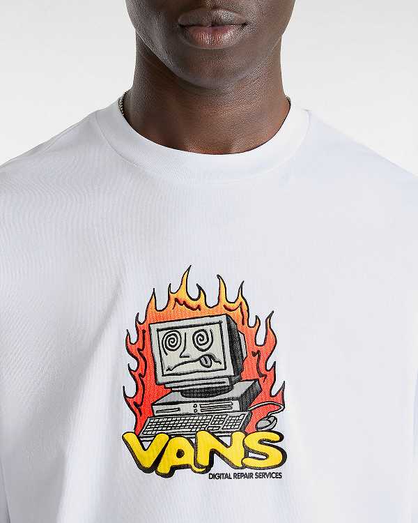 Men Vans Digital Repair T Shirts White Malaysia | VN4726195