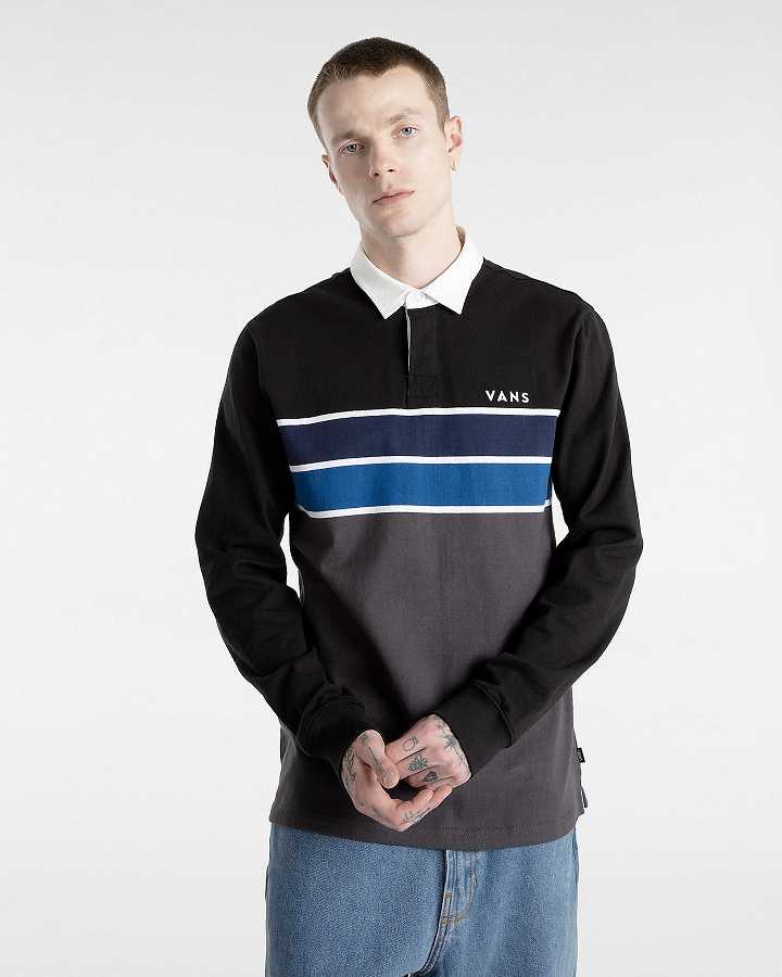 Men Vans Harrison Rugby Long Sleeve Knit Sweater Black Malaysia | VN1039274