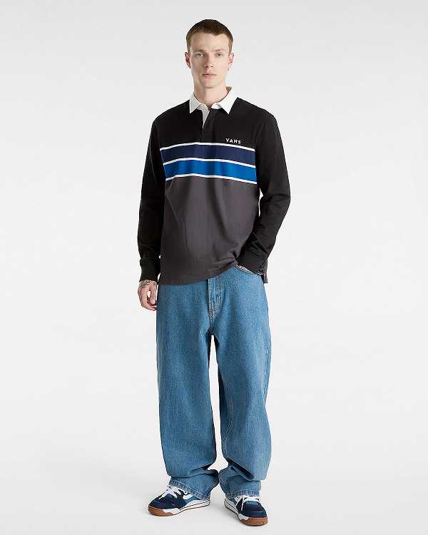Men Vans Harrison Rugby Long Sleeve Knit Sweater Black Malaysia | VN1039274