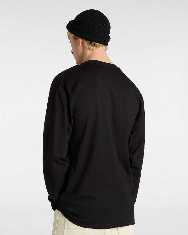 Men Vans Hi Stretch Long Sleeve T Shirts Black Malaysia | VN9483105