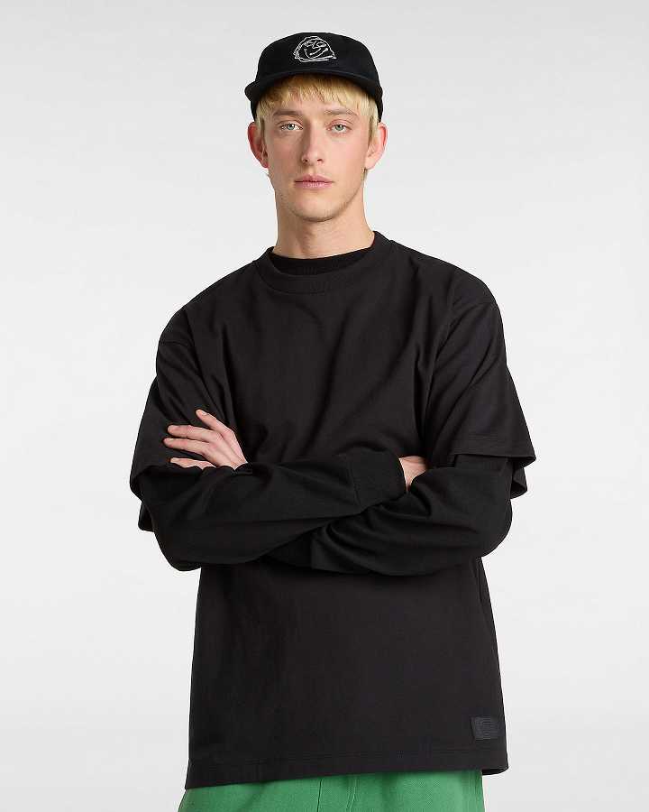 Men Vans Left Chest Embroidered Logo T Shirts Black Malaysia | VN5324807