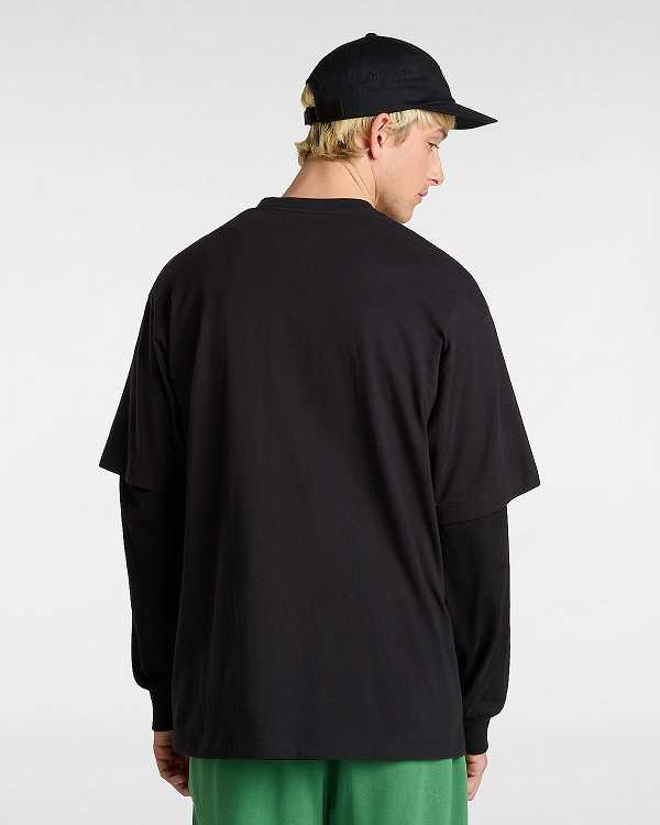 Men Vans Left Chest Embroidered Logo T Shirts Black Malaysia | VN5324807