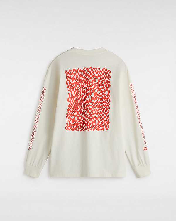Men Vans MTE Logo Warp Check Long Sleeve T Shirts White Malaysia | VN3276804