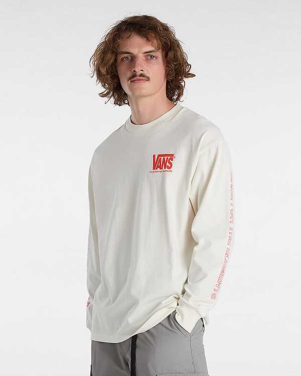 Men Vans MTE Logo Warp Check Long Sleeve T Shirts White Malaysia | VN3276804