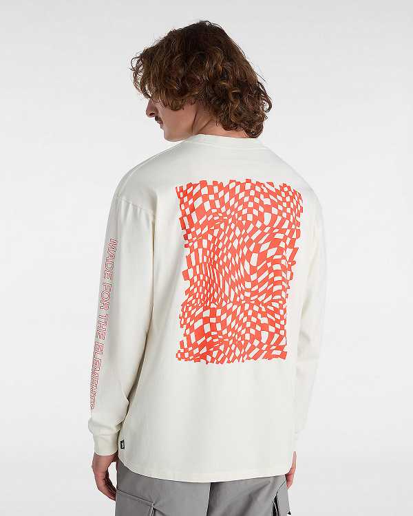 Men Vans MTE Logo Warp Check Long Sleeve T Shirts White Malaysia | VN3276804
