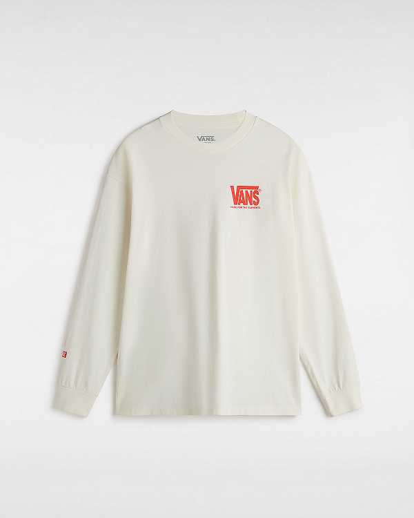 Men Vans MTE Logo Warp Check Long Sleeve T Shirts White Malaysia | VN3276804