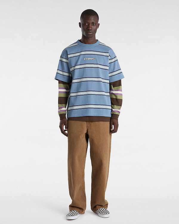 Men Vans Mesa Stripe T Shirts Blue Malaysia | VN3180762