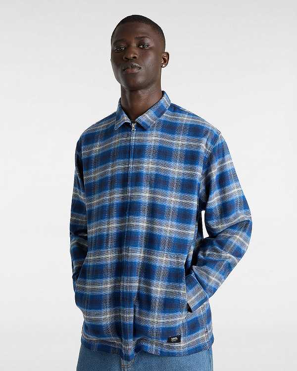Men Vans Montwood Zip Flannel Shirts Blue Malaysia | VN1362978