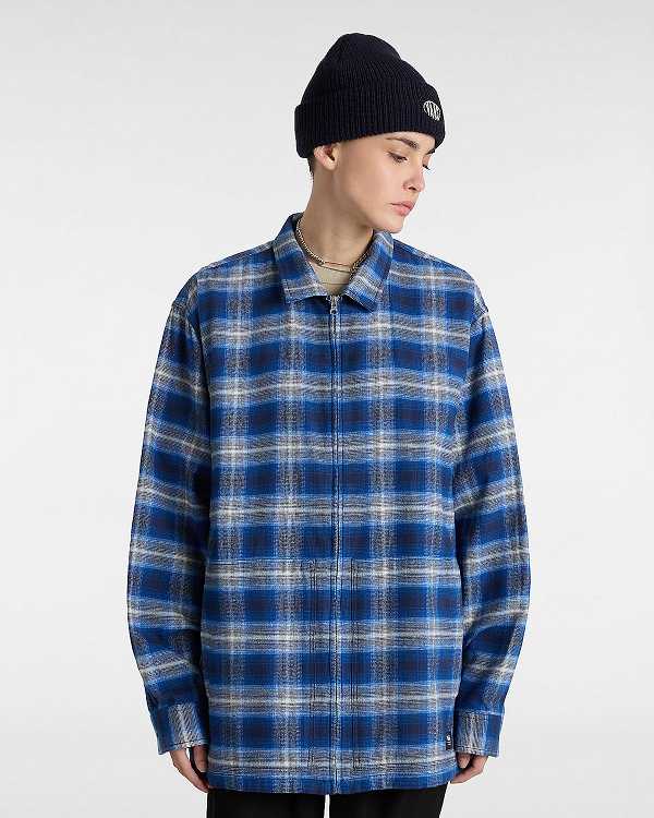 Men Vans Montwood Zip Flannel Shirts Blue Malaysia | VN1362978