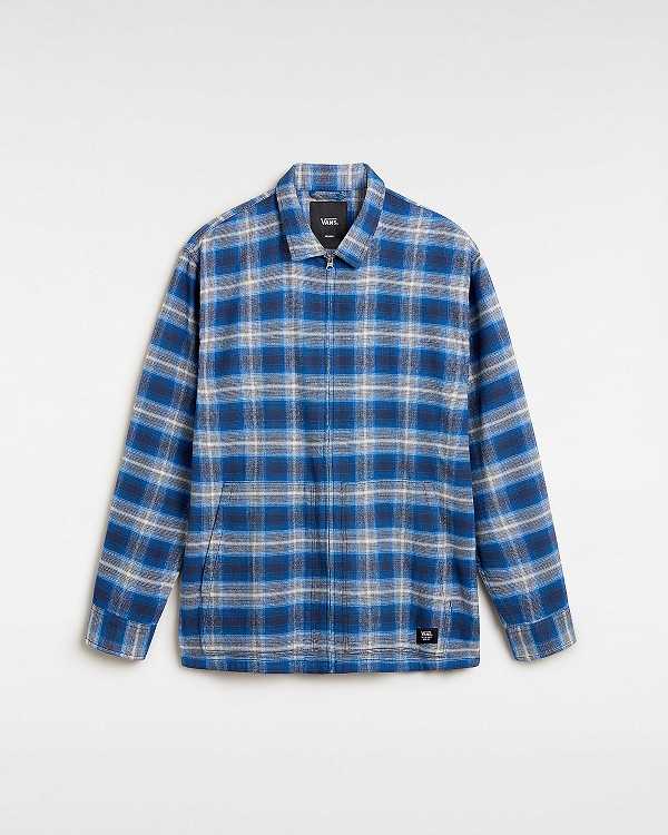 Men Vans Montwood Zip Flannel Shirts Blue Malaysia | VN1362978