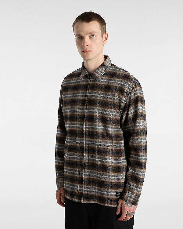 Men Vans Montwood Zip Flannel Shirts Brown Malaysia | VN4967513