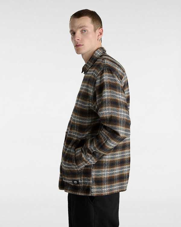 Men Vans Montwood Zip Flannel Shirts Brown Malaysia | VN4967513