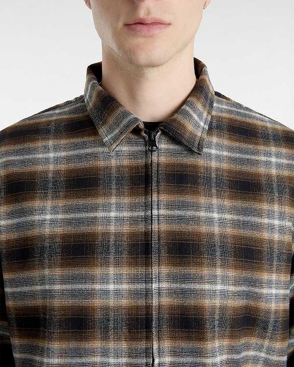 Men Vans Montwood Zip Flannel Shirts Brown Malaysia | VN4967513