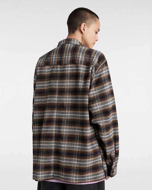 Men Vans Montwood Zip Flannel Shirts Brown Malaysia | VN4967513