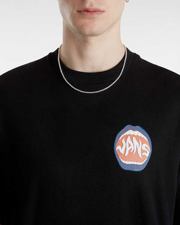 Men Vans Open Mouth Loose T Shirts Black Malaysia | VN2603457