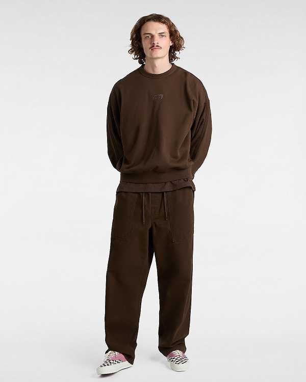 Men Vans Premium Logo Crew Sweatshirt Brown Malaysia | VN3759142