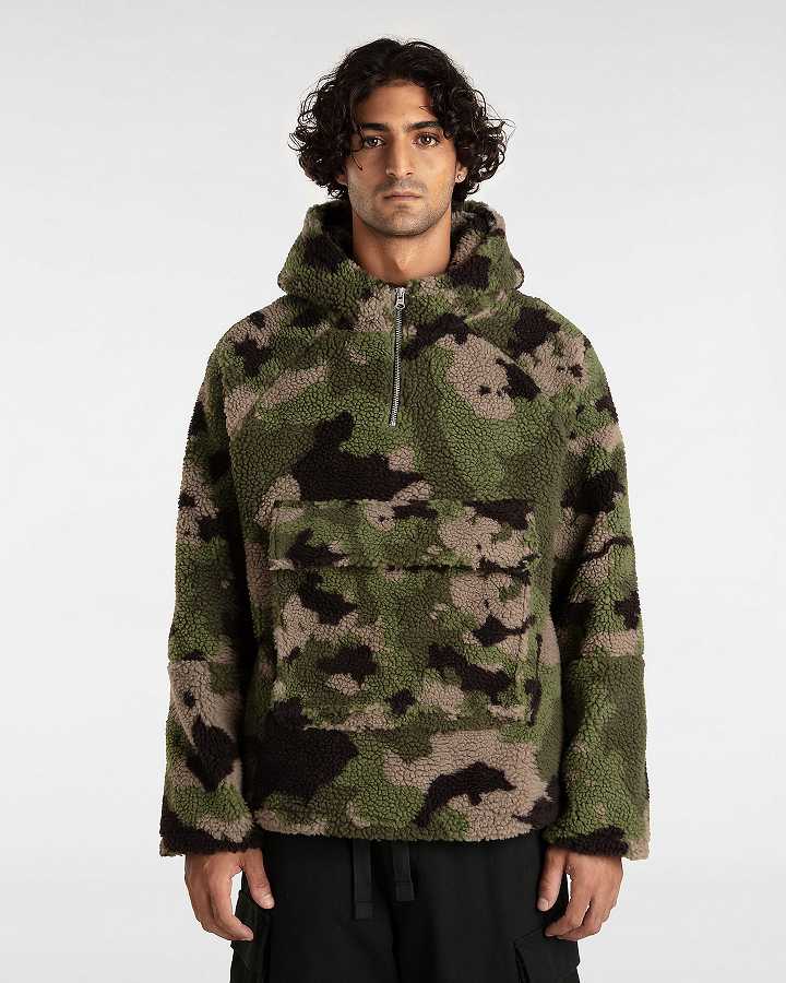 Men Vans Premium Oversized Sherpa Hoodie Green / Brown Malaysia | VN3851920
