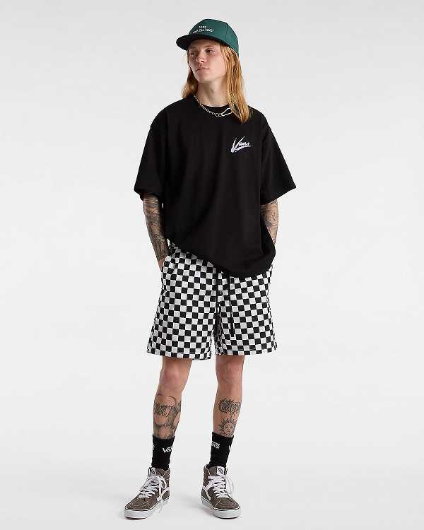Men Vans Range Relaxed Elastic Shorts Black / White Malaysia | VN1057263