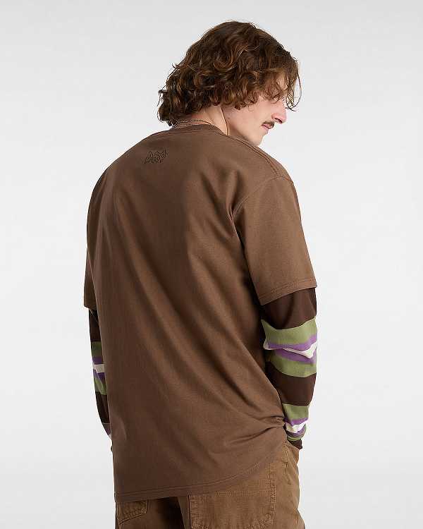 Men Vans Skate Pedro Delfino T Shirts Brown Malaysia | VN4560328