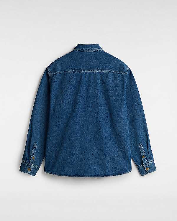 Men Vans Stevens Denim Long Sleeve Shirts Blue Malaysia | VN9470268