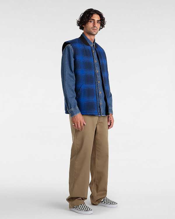 Men Vans Stevens Denim Long Sleeve Shirts Blue Malaysia | VN9470268