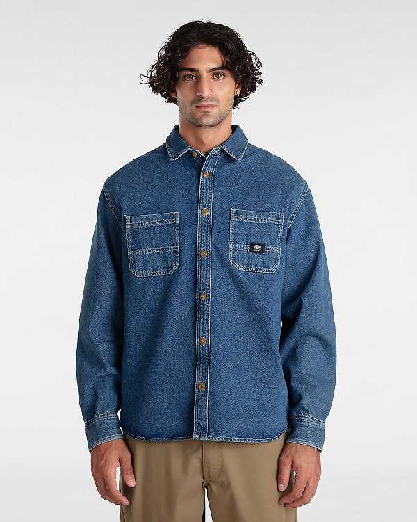 Men Vans Stevens Denim Long Sleeve Shirts Blue Malaysia | VN9470268