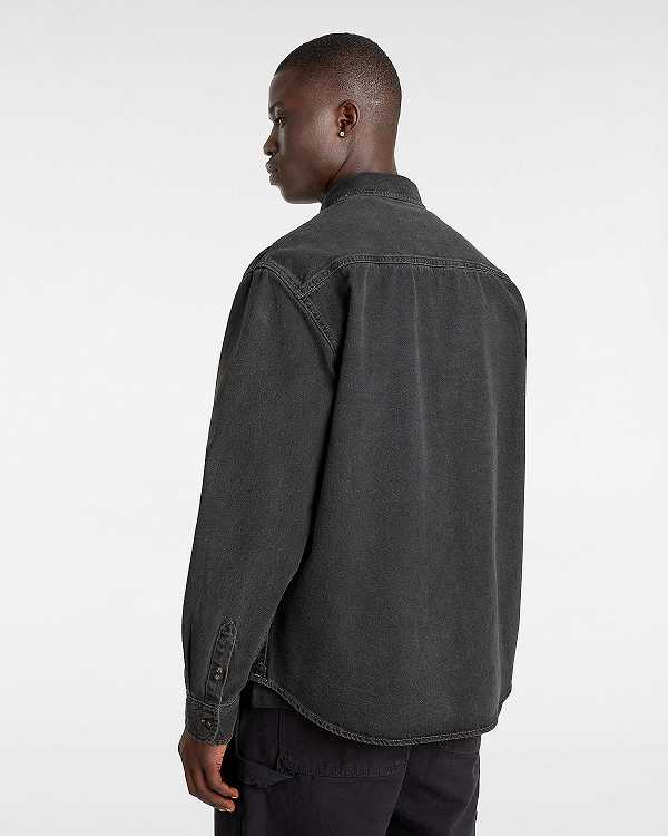 Men Vans Stevens Denim Long Sleeve Shirts Black Malaysia | VN0513678