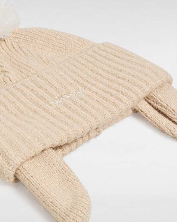 Unisex Vans 66 Earflap Pom Beanie White Malaysia | VN5901462