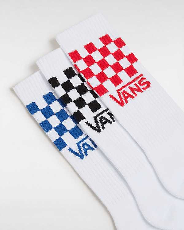 Unisex Vans Classic Check Crew (3 pairs) Socks White Malaysia | VN1839074