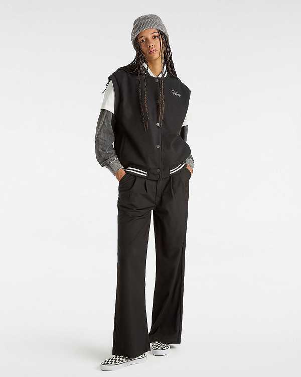 Women Vans Alder Relaxed Pleated Pants Black Malaysia | VN5967213